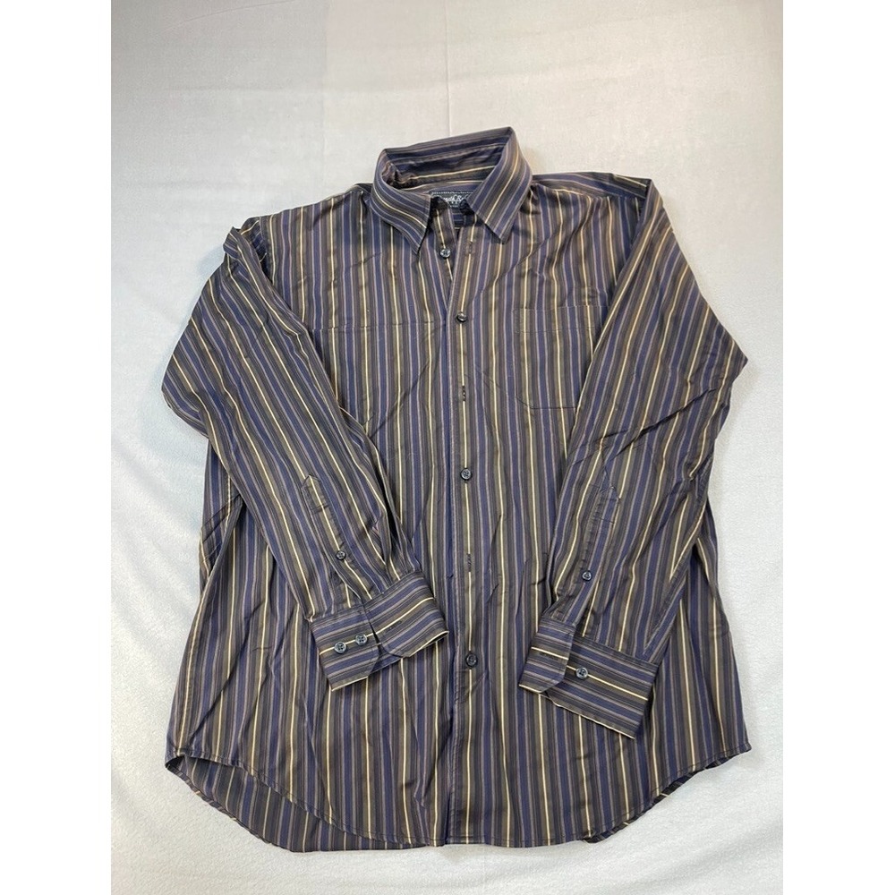 Kenneth Roberts Shirt Platinum Mens Size Large Purple Brown Striped Button Up